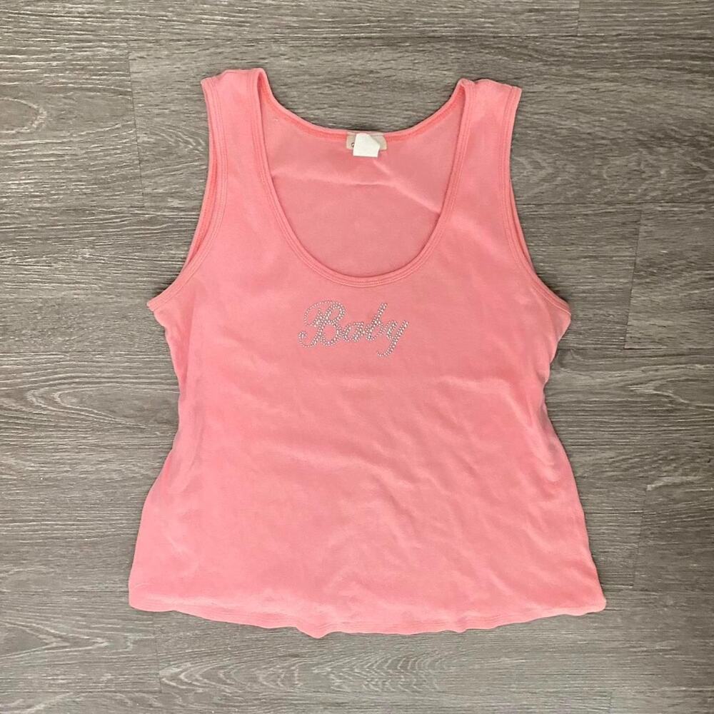 2000s pastel pink baby rhinestone tank